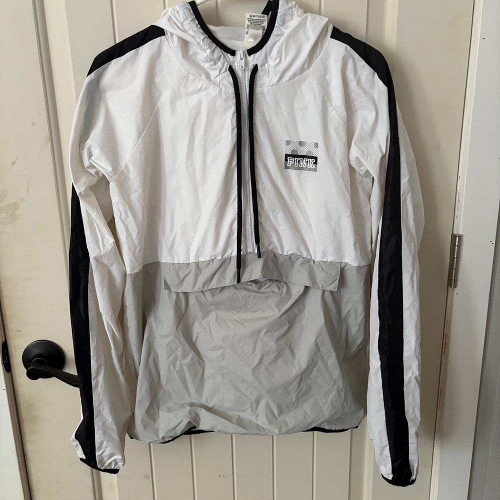 PINK Victoria's Secret Windbreaker Jacket XS/S White Black Anorak Pullover